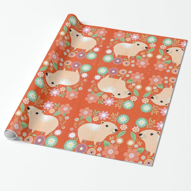Papier Cadeau Papier capybara (Déroulé)