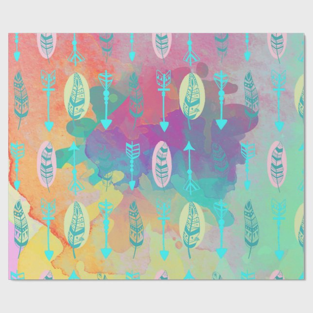 Papier Cadeau Papier chic tribal de flèches de plumes de Boho (Plat)