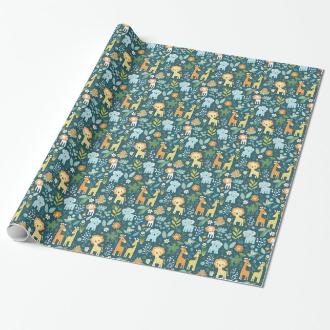 Papier Cadeau Papier de Baby shower Jungle Joy (Déroulé)