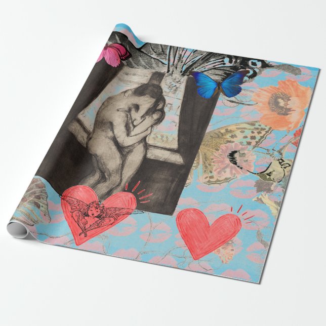 PAPIER CADEAU PAPIER DE CARTOGRAPHIE GUSTAV MUNCH "THE KISS" (Déroulé)