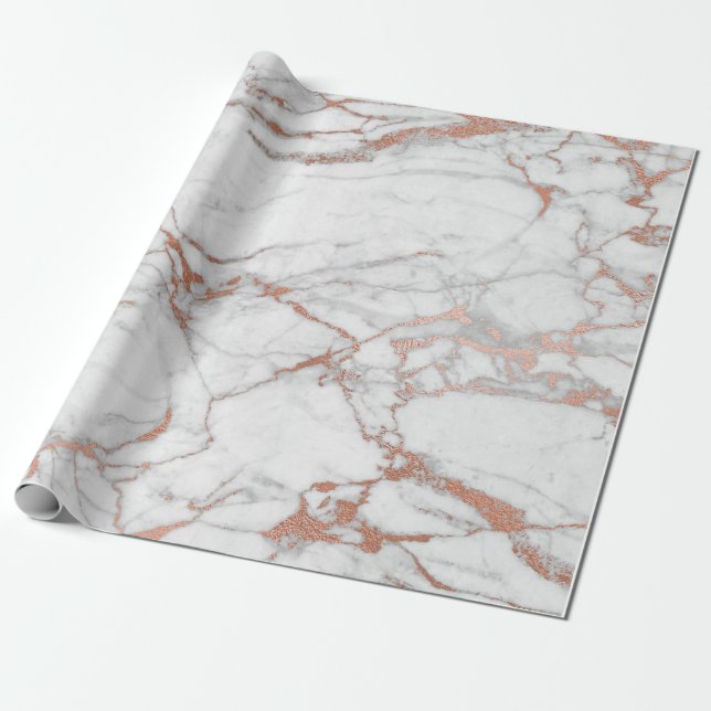 Papier Cadeau Papier de marbre et rose d'emballage cadeau d'or (Déroulé)