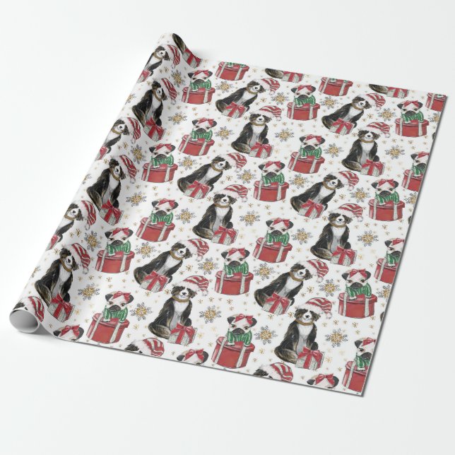 Papier Cadeau Papier de Noël de Chiens mignons (Déroulé)