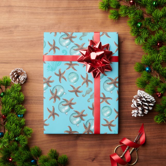 Papier Cadeau Papier de Noël Motif de poisson étoilé bleu marine (Cadeau de vacances)