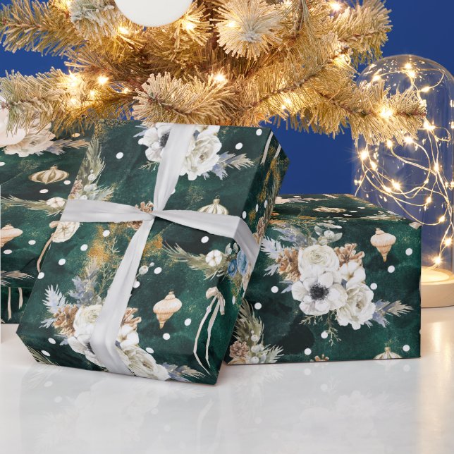 Papier Cadeau Papier de Noël Whimsical fleurs blanches motif (Vacances)