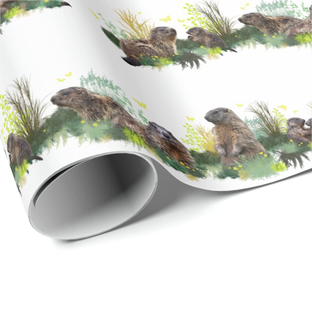 Papier Cadeau Papier de recouvrement de prés marmottes (choisir  (Coin rond)