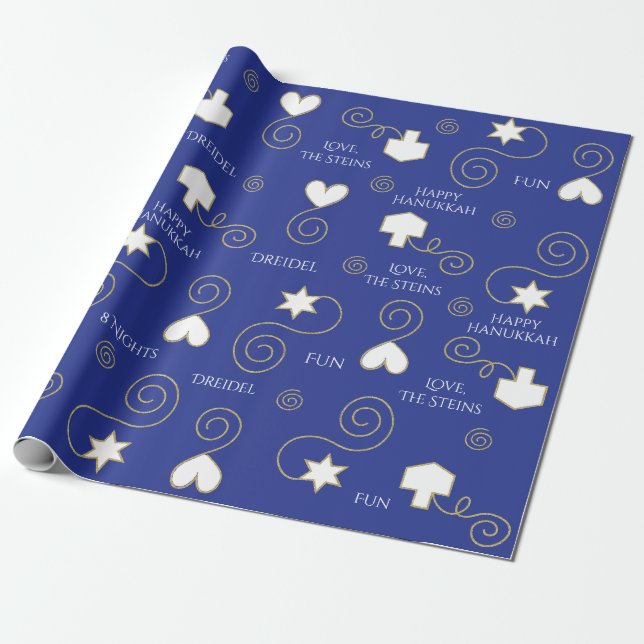 Papier Cadeau Papier de recouvrement personnalisé Chanukah "bleu (Déroulé)