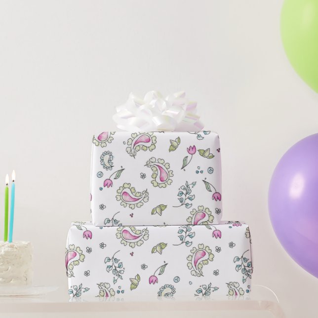 Papier Cadeau Papier de recouvrement rose et vert et aquarelle (Cadeaux de fête)