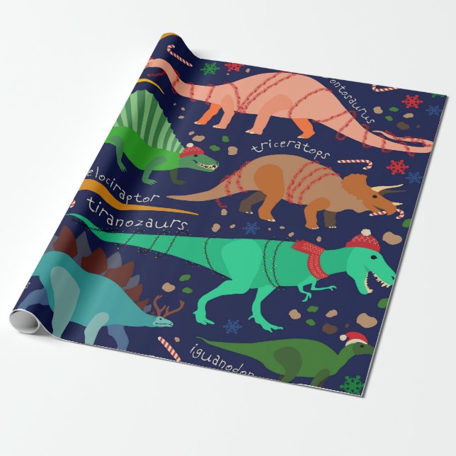 PAPIER CADEAU PAPIER DE RÉSERVATION DE DINOSAUR DE NOËL (Déroulé)