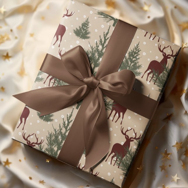 Papier Cadeau Papier de veille de Noël de l'arbre du cerf (Créateur téléchargé)