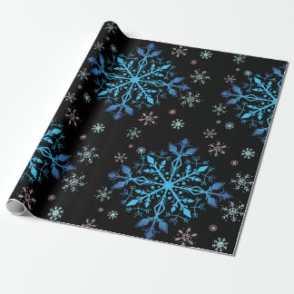 Papier Cadeau Papier d'échauffement d'hiver du flocon bleu