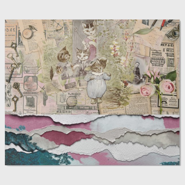 Papier Cadeau papier déchiré lapin (Plat)