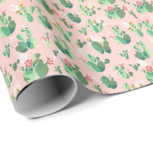 Papier Cadeau Papier d'écrêtage rose et Turquoise Cactus Sud-Oue