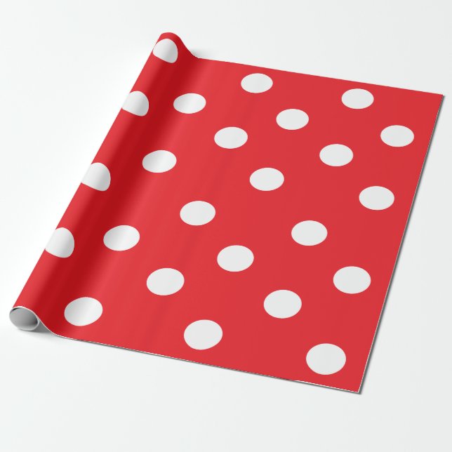 Papier Cadeau Papier d'emballage 30" de pois rouge et blanc x 6" (Déroulé)