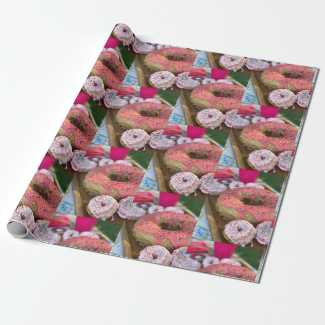 Papier Cadeau papier d'emballage à donut rose (Déroulé)
