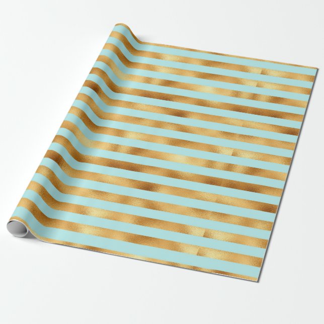 Papier Cadeau papier d'emballage à la menthe et faux feuille d'o (Déroulé)