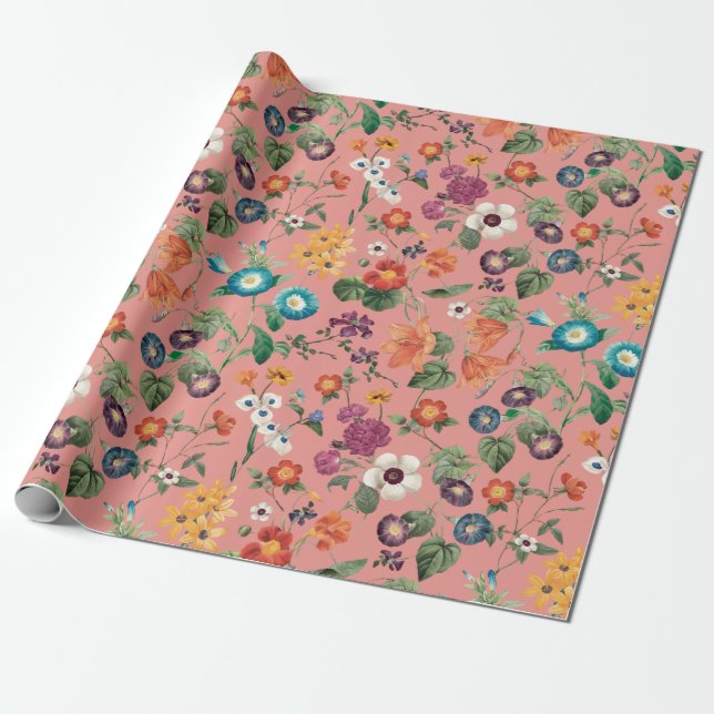 Papier Cadeau Papier d'emballage à motifs floraux (Déroulé)