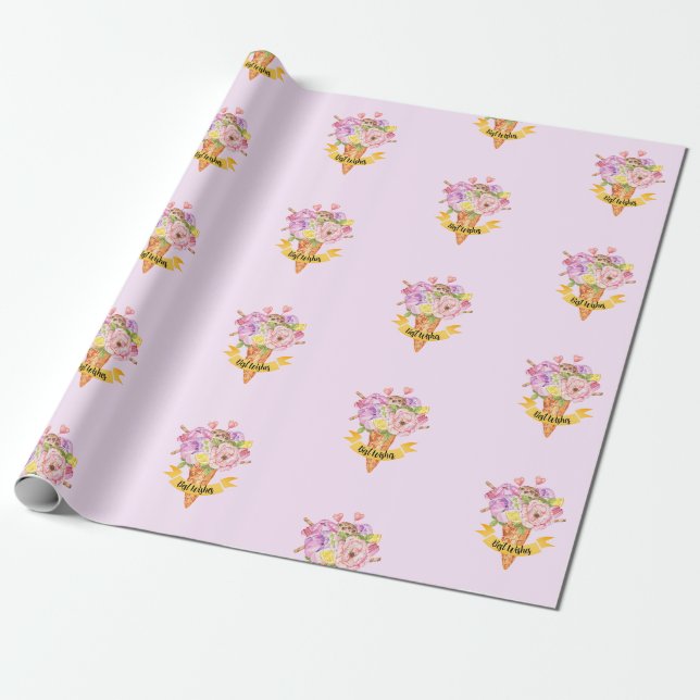 Papier Cadeau Papier d'emballage à thème crème glacée de douche  (Déroulé)