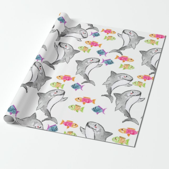 Papier Cadeau Papier d'emballage à thème pour enfants de requins (Déroulé)