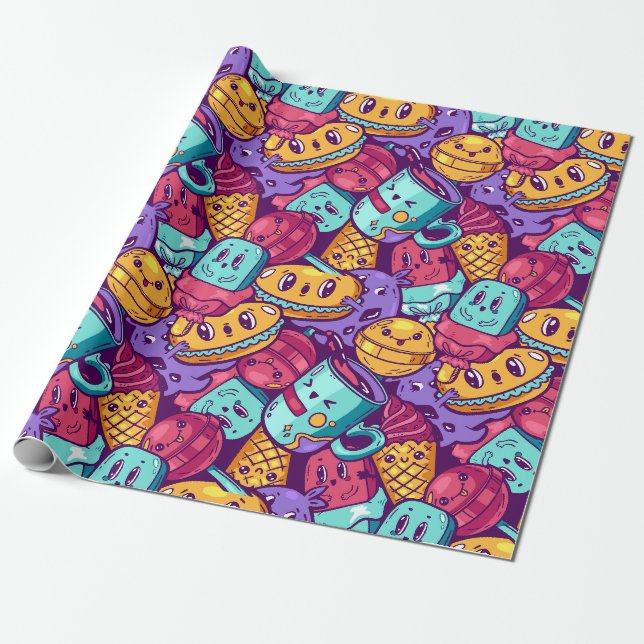 Papier Cadeau Papier d'emballage alimentaire Kawaii (Déroulé)