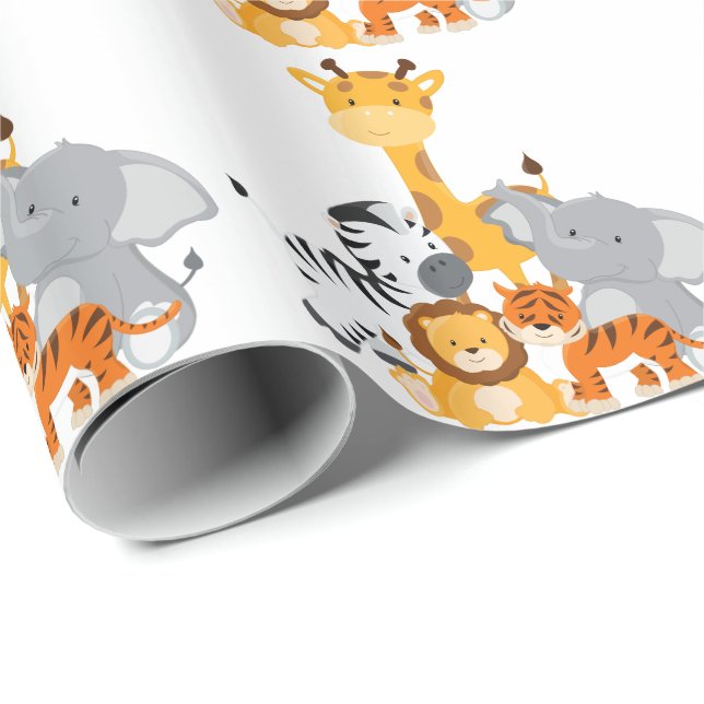 Papier Cadeau Papier d'emballage animal de bébé mignon de jungle (Coin rond)