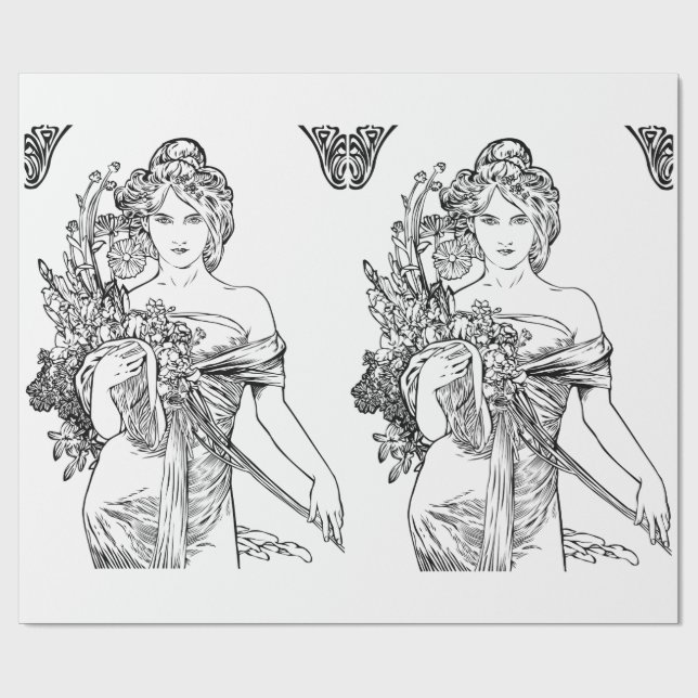 Papier Cadeau Papier d'emballage Art nouveau Alphonse Mucha (Plat)