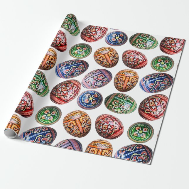 Papier Cadeau papier d'emballage avec un modèle ukrainien d'oeuf (Déroulé)