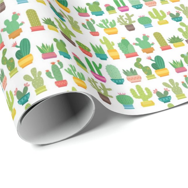 Papier Cadeau Papier d'emballage - Beaucoup de Cactus (Coin rond)