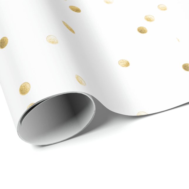 Papier Cadeau Papier d'emballage - Blanc avec Pois d'or (Coin rond)