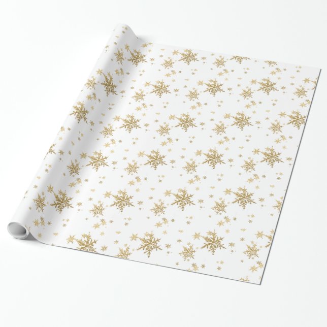 Papier Cadeau Papier d'emballage blanc des flocons d'or (Déroulé)