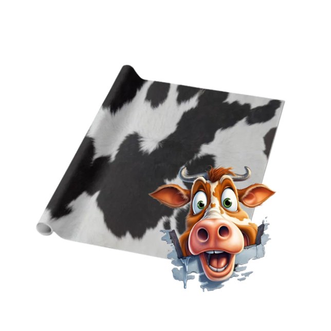 Papier Cadeau papier d'emballage blanc noir (Black and White Cow )