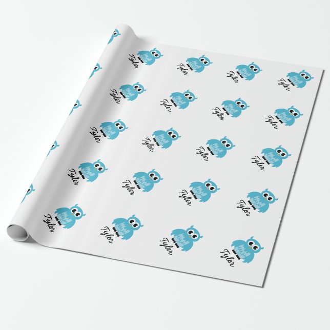 Papier Cadeau Papier d'emballage bleu baby shower garçon personn (Déroulé)
