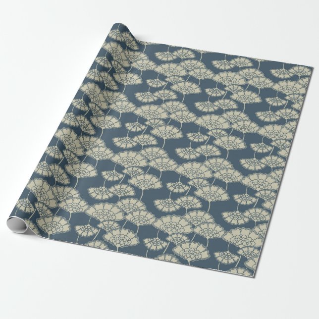 Papier Cadeau Papier d'emballage bleu de Jitaku Lotus (Déroulé)