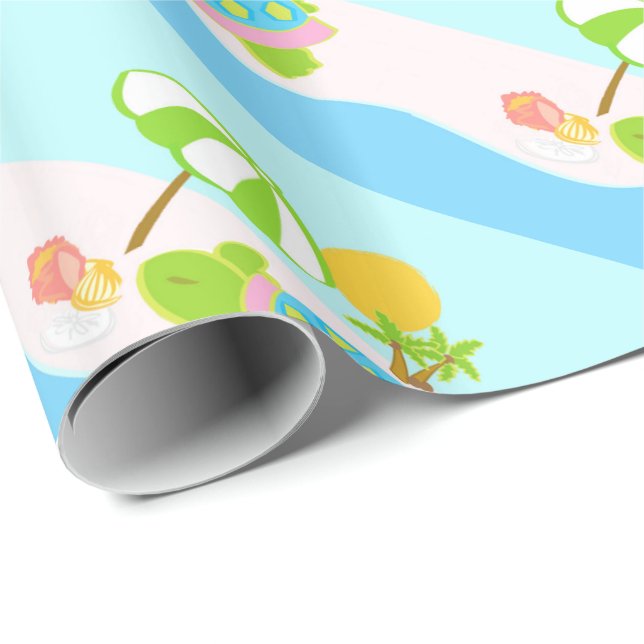 Papier Cadeau Papier d'emballage brillant rose de tortue de mer, (Coin rond)