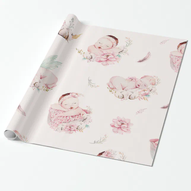 Baby Shower Glitter Girl Coppe Pink Rose Gold Feet Wrapping Paper | Zazzle