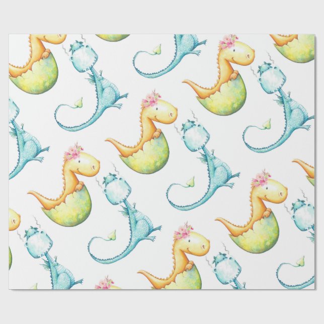 Papier Cadeau Papier d'emballage cadeau de dragons de bébé (Plat)