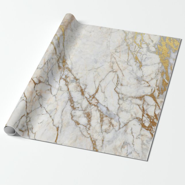 Papier Cadeau Papier d'emballage cadeau de marbre et d'or (Déroulé)