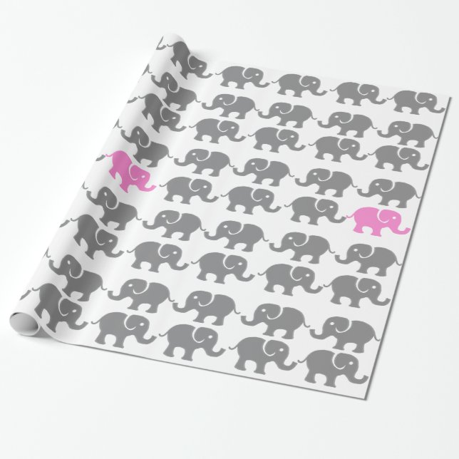 Papier Cadeau Papier d'emballage cadeau d'éléphant rose (Déroulé)