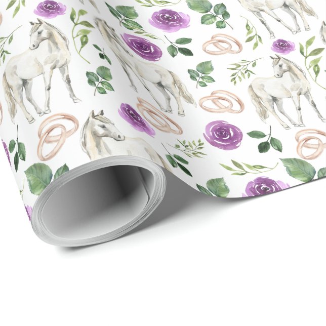 Papier Cadeau Papier d'emballage cadeau Mariage Chevaux & Roses  (Coin rond)