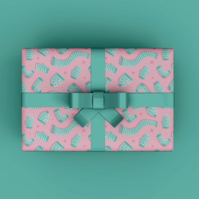 Papier Cadeau Papier d'emballage cadeau Motif de Noël de Monnaie (Modern Cozy Winter Gift Wrapping Paper for Christmas gift wrapping in mint and teal trendy colors.)