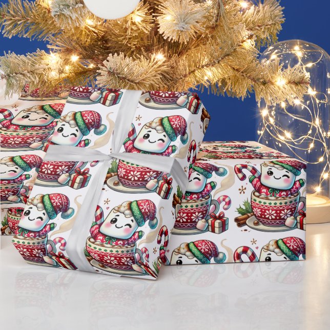 Papier Cadeau Papier d'emballage Câlin de marshmallow au cacao (Vacances)