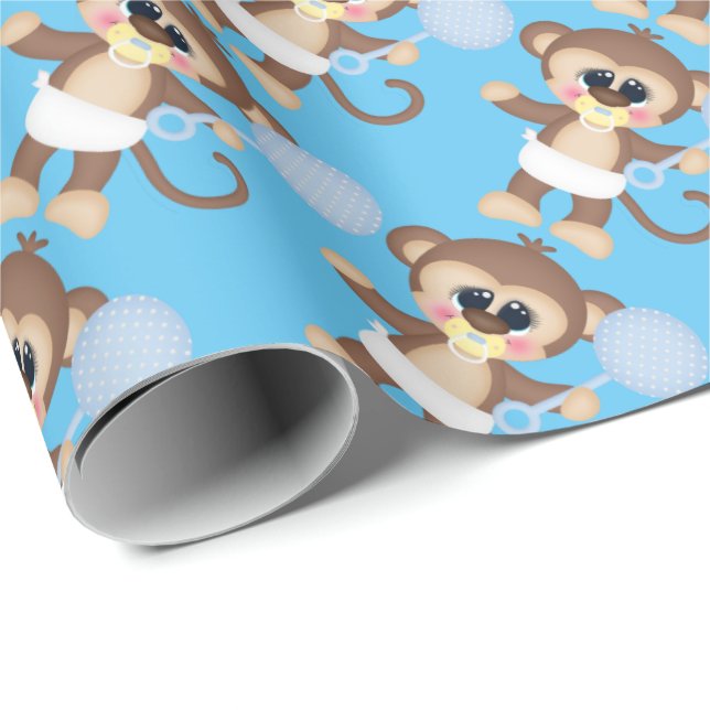 Papier Cadeau Papier d'emballage carrelé de singe pour bébé (Coin rond)