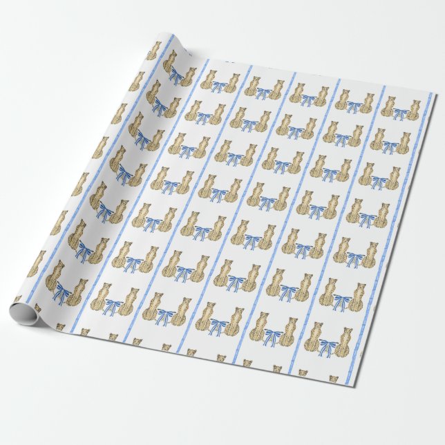 Papier Cadeau Papier d'emballage Cheetah et arcs bleus (Déroulé)
