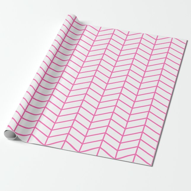 Papier Cadeau Papier d'emballage Chevron - rose sur blanc |XL| (Déroulé)