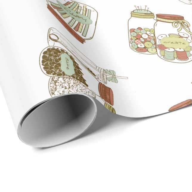 Papier Cadeau Papier d'emballage chic de pots de maçon (Coin rond)