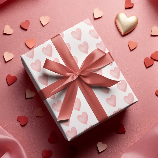 Papier Cadeau Papier d'emballage coeurs roses aquarelle  (Celebrate Valentine's Day with this watercolor heart wrapping paper! )