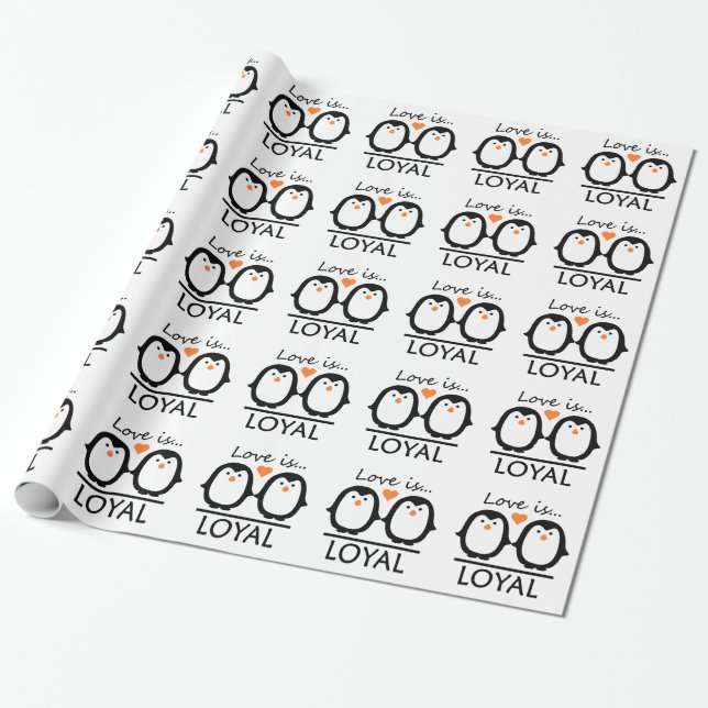 Papier Cadeau Papier d'emballage d'amour de pingouin (Déroulé)