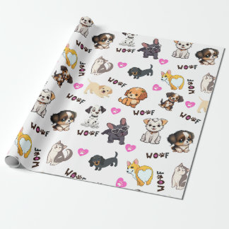 Papier Cadeau Papier d'emballage d'amour pour chiot
