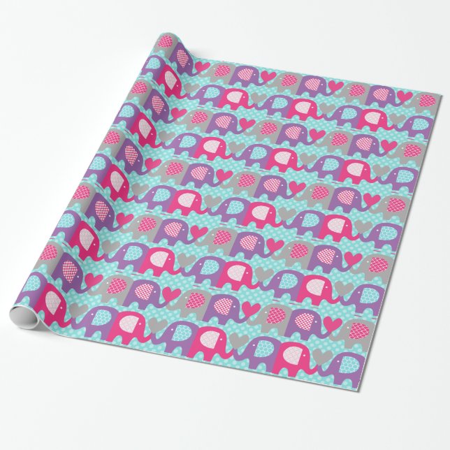 Papier Cadeau Papier d'emballage d'amour rose, pourpre, gris (Déroulé)