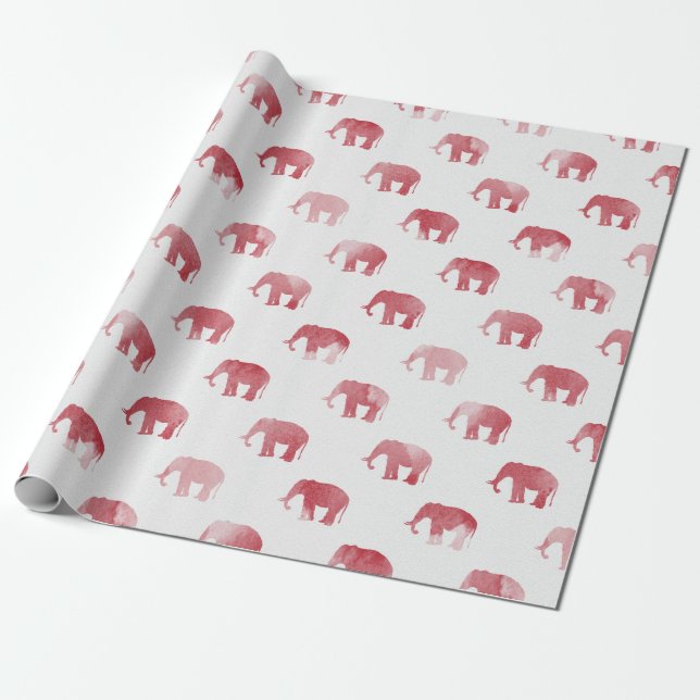 Papier Cadeau Papier d'emballage d'aquarelle rouge d'éléphant (Déroulé)