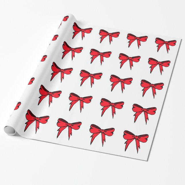 Papier Cadeau Papier d'emballage d'arc rouge de ruban (Déroulé)